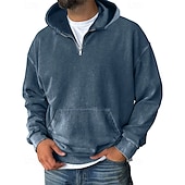 abordables sweats à capuche basiques pour hommes-Homme Sweat à capuche Sweat à capuche quart zippé Noir Vin Vert Véronèse Bleu Violet À capuche Uni Avec Poches Sport &amp; Loisir Quotidien Fête Polyester Streetwear Basique Occasionnel Printemps Automne