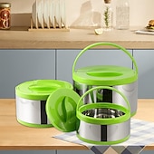 economico Set da Cucina-Contenitore termico per alimenti in acciaio inossidabile da 3 pezzi, contenitore termico portatile a prova di perdite per zuppa da viaggio, campeggio all&#039;aperto, bianco