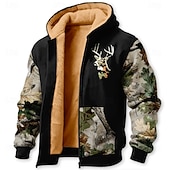 preiswerte Jagdhoodies-Herren Tarnung Hirsch Fleece Kapuzensweatshirt Jacke Pullover Klassisch Militär Jagd Langarm Rundhalsausschnitt Outdoor Camping Schwarz Braun Grün Grau Reißverschluss Herbst Winter Designer S M L XL