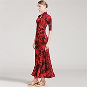 Stílusos, állatmintás, kulcslyuk alakú nyakkivágással és bő szoknyával ellátott társastáncruha táncgyakorláshoz és előadásokhoz olcso Standard táncterem-Stílusos, állatmintás, kulcslyuk alakú nyakkivágással és bő szoknyával ellátott társastáncruha táncgyakorláshoz és előadásokhoz