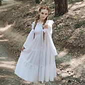 abordables Vestidos-Retro Antiguo Medieval Renacimiento Vestidos Vikingo élfico Color sólido Disfraz Mujer Celta Fantasía Real Víspera de Todos los Santos Carnaval Mascarada LARP Adulto Vestido