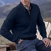 お買い得  男性用プルオーバーセーター-男性用 ニット プルオーバーセーター クォータージッププルオーバーセーター リブ ニット レギュラートップス ニット スリムフィット 平織り スタンドカラー ニット コンテンポラリー カジュアル デイリーウェア 衣類 秋 ディープパープル レイクブルー M L XL
