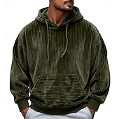 economico felpe con cappuccio da uomo di base-Per uomo Felpa con cappuccio Velluto a coste Verde militare Blu Marrone Grigio Con Cappuccio Semplice Tasca a marsupio Sport &amp; Outdoor Casuale Quotidiano senza stampa Streetwear Cool Abbigliamento
