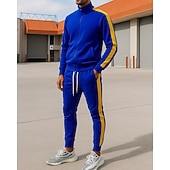 voordelige Trainingspakken-Voor heren Trainingspak Joggingpak Trainingspaksets Volledige ritssluiting Kleurenblok Sportoutfits Herfst winter Zwart Geel Voor buiten Reizen Sportief Warm Lange mouw Sport Sportkleding