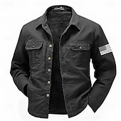 cheap Men's Western Shirts-Men's US Flag Patriotic Western Shirt Cargo Shirt Cowboy Shirt Long Sleeve Military Outdoor Casual WorkWear Fall Winter Turndown Fleece Lined Cotton Button Up Shirts Black Army Green Khaki