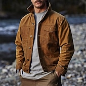 abordables Chaquetas Cargo-Hombre Chaqueta de camionero Chaqueta tipo cargo Vacaciones Diario Resistencia al desgaste Bolsillo Primavera Otoño Plano Moda Clásico Diseño Regular Marrón Chaquetas