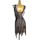 baratos vestido de competição-Dança Latina Vestido Recortes Cristal / Strass Mulheres Espetáculo Treino Sem Manga Alto Elastano