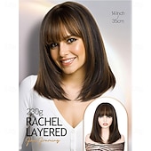 voordelige Synthetische trendy pruiken-Highlight gelaagde pruiken met pony 14 inch kort gemengd bruin lijmloos kant-en-klare rechte synthetische bobpruiken voor vrouwen realistische hoofdhuid dagelijks cosplaygebruik