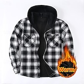 economico camicie di flanella-Per uomo Giacca-camicia Giacca camicia Giacca invernale Plaid Vacanza Abbigliamento quotidiano Bianco Rosso Blu Arancione Manica Lunga Con Cappuccio Autunno Inverno Abbigliamento Tasca Frontale