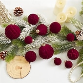 baratos Ornamentos-Conjunto de 46 enfeites de Natal em veludo para árvore de Natal, com bolas flocadas e inquebráveis, com laço para decoração natalina. Disponível em 3 tamanhos: 4/6/8 cm.