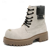 economico Stivali da lavoro-Per uomo Stivali Stivali da Lavoro Camminata Vintage Quotidiano PU Aumento Altezza Confortevole Stivali a Metà Polpaccio Allacciatura Tessuto almond Marrone scuro Nero Autunno Inverno