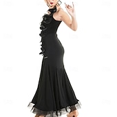 cheap Competition Wear-Women's Ballroom Dance Dress One Shoulder Ruffle Latin Tango Waltz Competition Performance Gown Elegant Flowing Skirt – Black
