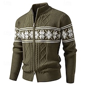 ieftine pulover cardigan pentru bărbați-Bărbați Pulover Cardigan Pulover decupat Pulover cu fermoar Pulover tricotat Striat Tricotat Topuri obișnuite Buzunar Geometric Guler de stand Modă Clasic Vacanță Purtare Zilnică Îmbrăcăminte Toamn