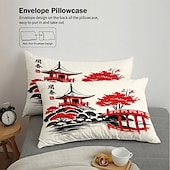 baratos Conjuntos de capa de edredão-Conjunto de capa de edredom de 3 peças com pintura a tinta estilo chinês para cama queen size, capa de edredom macia com 2 fronhas – hotel &amp;roupa de cama para quarto de hóspedes, aconchegante