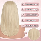 Недорогие Парик из искусственных волос без шапочки-основы-Парики из светлых волос боб с челкой, длиной до плеч, прямые, естественно выглядящие, синтетические, термостойкие, средние, для женщин, на каждый день, для вечеринок, 16 дюймов, платиновый блонд