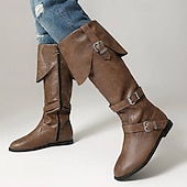 olcso lovaglócsizma-férfi fekete műbőr magas szárú csizma stílusos csattal – tökéletes karácsonyi partikra és téli divatba