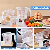 ieftine Pahare-Set de 3 căni de măsurat, include căni de măsurat lichide din plastic de 250 ml (1 cană), 500 ml (2 căni) și 1000 ml (4 căni) - pentru copt, gătit, amestecat &amp;căni de măsurat ustensile esențiale de