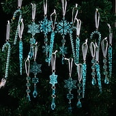 levne Ozdoby-20 ks vánočních křišťálových závěsných ozdob, průhledných akrylových rampouchů a sněhových vloček na vánoční stromeček, vánoční dekorace do domu