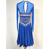 cheap Competition Dress-Women's Ballroom Dance Dress Royal Blue Crystal Rhinestone Long Sleeve Waltz Foxtrot Quickstep Competition Performance Gown