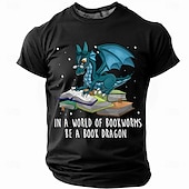 cheap Men&#039;s Funny T shirts-Funny &#039;Book Dragon&#039; Reading T-Shirt, Fantasy Dragon and Books Graphic Tee for Book Lovers and Readers