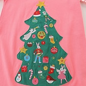 abordables Vestidos de Navidad para niños-Niños Chica Vestido Navidad Árbol de Navidad Raya Manga Larga Exterior Regalos de Navidad Retazos Moda Estilo lindo Poliéster Hasta la Rodilla Vestido informal Primavera Otoño 4 años + Rosa