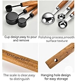 رخيصةأون أدوات القياس-مجموعة من 8 قطع من أكواب القياس والملاعق - أكواب قياس من الفولاذ المقاوم للصدأ بمقبض خشبي، مجموعة ملاعق قياس معدنية، مجموعة قياس المطبخ للمطبخ/الطعام/الخبز