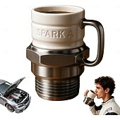 cheap Mugs &amp; Cups-Spark Plug Mug, 12oz Novelty Funny Tea Cup with Engine Sparks Plugs Design and Heat-Insulated Handle, Unique Gift for Mechanics, Engineers, Gearheads &amp; Car Enthusiasts