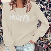 abordables Hoodie &amp; Sweatshirt-Noël Femmes Hauts décontractés Un sweatshirt pullover manche longue Top Athleisure Lettre Coton Doux Chaud Soirée Vacances Tenue de sport Tenues de Sport Noir Rouge Vert foncé