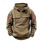 billige grunnleggende hettegensere for menn-Herre Hattetrøje Hettegenser med glidelås Svart Rosa Vin Blå Grønn Med hette Nasjonalflagg Snorer Lomme Sport &amp; Utendørs Daglig Ferie Gatemote Grunnleggende Fritid Vår Høst Klær Gensere Gensere