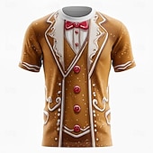 abordables Disfraz de Navidad-Camiseta de disfraz 3D de pan de jengibre navideño para hombre, diseño divertido de traje de galleta, atuendo de fiesta para el día del suéter feo o reunión navideña.