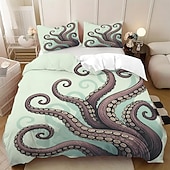 preiswerte Bettbezug-Sets-Unterwasserwelt Seestern &amp;3-teiliges Daunenbettbezug-Set mit Oktopus-Motiv für Queensize-Betten, weicher Bettbezug mit 2 Kissenbezügen – Hotel &amp;Gästezimmerbettwäsche, gemütlich &amp; komfortabel