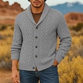 preiswerte Herren Strickjacke-Herren Pullover Strickjacke Gerippt Zopfmuster Stricken Normale Oberteile Gestrickt Einfach Schalkragen Urlaub Mode Lässig Alltagskleidung Bekleidung Frühling &amp; Herbst Schwarz Weiß S M L