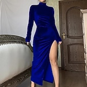 Damen Midikleid Partykleid Cocktailkleid Satinkleid Elegantes Kleid Mode Modern Party Abendgesellschaft Normale Passform Einfach Langarm Hoher Ausschnitt Schwarz Rosa Wein Blau Herbst Winter preiswerte abendkleider-Damen Midikleid Partykleid Cocktailkleid Satinkleid Elegantes Kleid Mode Modern Party Abendgesellschaft Normale Passform Einfach Langarm Hoher Ausschnitt Schwarz Rosa Wein Blau Herbst Winter