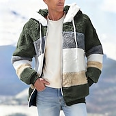 levne Pánské bundy a kabáty-Pánské Zimní bunda Teddy Coat Dovolená Denní Zahřívací Kapsy Fleece Podzim Zima Barevné bloky Módní Šik ven Kapuce Standardní Černá Fialová Vodní modrá Fialová Hnědá Saka