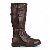 رخيصةأون أحذية ركوب الخيل-حذاء رجالي بني اللون من الجلد الصناعي يصل إلى الركبة - عصري مع تفاصيل رباط، مثالي للأنشطة غير الرسمية والخارجية