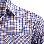 cheap Men's Dress Shirts-Men's Shirt Dress Shirt Button Up Shirt Plaid Wedding Daily Blue Sky Blue Dark Blue Long Sleeve Turndown Spring Fall Clothing Apparel Front Pocket