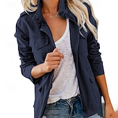 ieftine Blazere și costume-Pentru femei Palton de iarnă Jachetă Sacou Comfortabil Fermoar Buzunar Casual Simplu Vacanță Casual Purtare Zilnică Ieșire Regulat Guler de stand Fit regulat Manșon Lung Îmbrăcăminte exterioară Negru