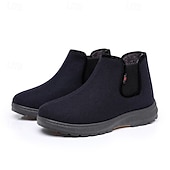 abordables Bottes d'hiver et de neige-bottines homme bleu marine à enfiler – doublure en fausse laine douce pour plus de chaleur et de confort, parfaites pour les sorties hivernales et les tenues décontractées