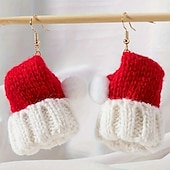 abordables Anillos de mujer-Pendientes navideños de punto con gorro de Papá Noel: bonitos pendientes colgantes navideños rojos y blancos para mujeres y niñas.