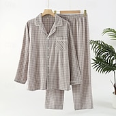 economico Pigiami-Per uomo Pigiami Set Pigiama Top e pantaloni del pigiama 1 Set Plaid Moda Elegante Classico Casa Quotidiano Da letto Cotone Comodità Morbido Traspirante Bavero Manica Lunga Camicia Pantalone Elastico