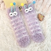 billiga Hemma kläder-Unika och roliga fula strumpor, fluffiga monsterstrumpor för kvinnor, mjuka plyschiga vinterstrumpor med aliendesign och 3D-ögon och leende, mysiga, pälsiga tofflor för hemmet eller present