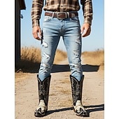 billiga Cowboy &amp; Western Boots-Herr Stövlar Cowboystövlar Broderi Kontor / Business Mode stövlar Punk Vintage Ledigt Utomhus Dagligen PU Slip-on Färgblock Sommar Vår Höst