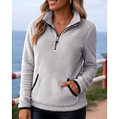 economico Felpa &amp; Sweatshirt-Per donna Tinta unita Felpa con zip Felpa in pile Autunno / Inverno Tasca Manica Lunga Athleisure Antivento Caldo All'aperto Viaggio Sportivo Nero Bianco Rosa abbigliamento sportivo Abbigliamento