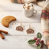 economico Anelli da donna-orecchini a forma di casa di pan di zenzero – graziosi orecchini natalizi con design dorato e marrone per donna