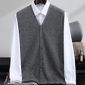 お買い得  メンズウールセーター-メンズ プレミアム ピュアウール カシミア カーディガン セーター Vネック クラシックニット ボタン 無地 ソフト 暖かい 通気性