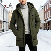 economico Piumini e parka da uomo-Per uomo Cappotto Invernale Giacca imbottita Imbottito Tasca Poliestere All'aperto Casuale Quotidiano Lungo Moda Streetwear Casual Calore Termico Inverno Tinta unica Nero Verde militare Grigio Piumino