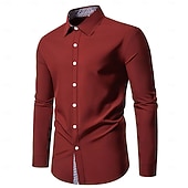 abordables Camisas de vestir para hombres-Men's Shirt Dress Shirt Casual Shirt Button Up Shirt Plain Formal Wedding Blue White Red Long Sleeve Lapel Summer Spring Clothing Apparel Patchwork