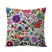 cheap Textured Throw Pillows-Floral Pattern Pillow Cover 2D Flat Print Soft Comfortable Cushion Case with Faux embroidery for Living Room Sofa Bedroom Home Decoration