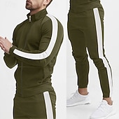 cheap Basic Tracksuits-Men's Sweatshirt Tracksuit Outfit Set Stand Collar Outdoor Daily Sports Drawstring Zip Up Pocket Color Block Yellow Red Navy Blue Polyester Activewear Fashion Streetwear Spring