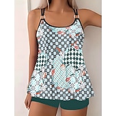 Χαμηλού Κόστους Τανκίνι-Γυναικείο Τανκίνι 2 Κομμάτια Μαγιό Σορτσάκι Έλεγχος Κοιλιάς Ψηλόμεσο Λεπτό Χωρίς Πλάτη Θέρετρο Παραλίας Ombre Λουλούδια U Λαιμός Αμάνικο Μαγιό